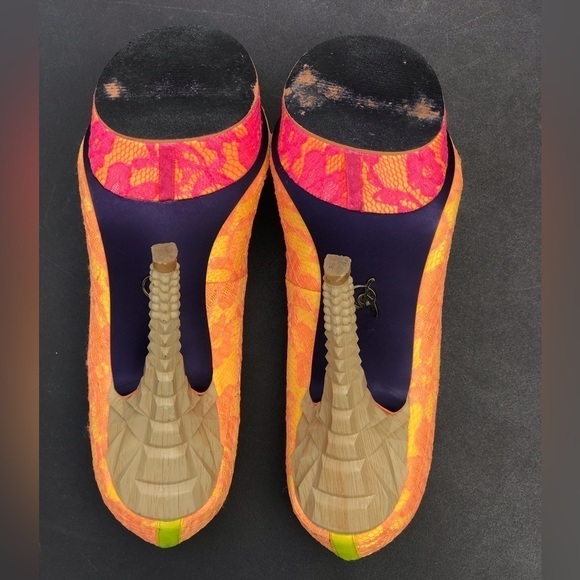 RACHEL ROY KEEDAN Orange Yellow Pink Lace Platform Pump Stiletto Heels Size 6 - Picture 12 of 16